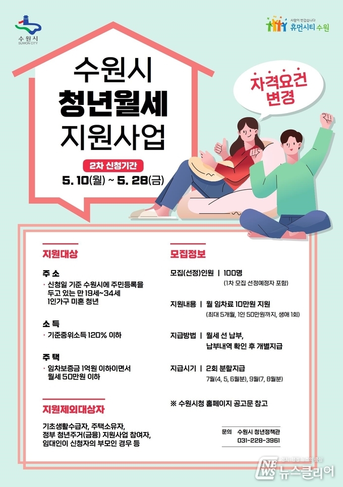 수원시 청년 월세 지원사업 안내 포스터